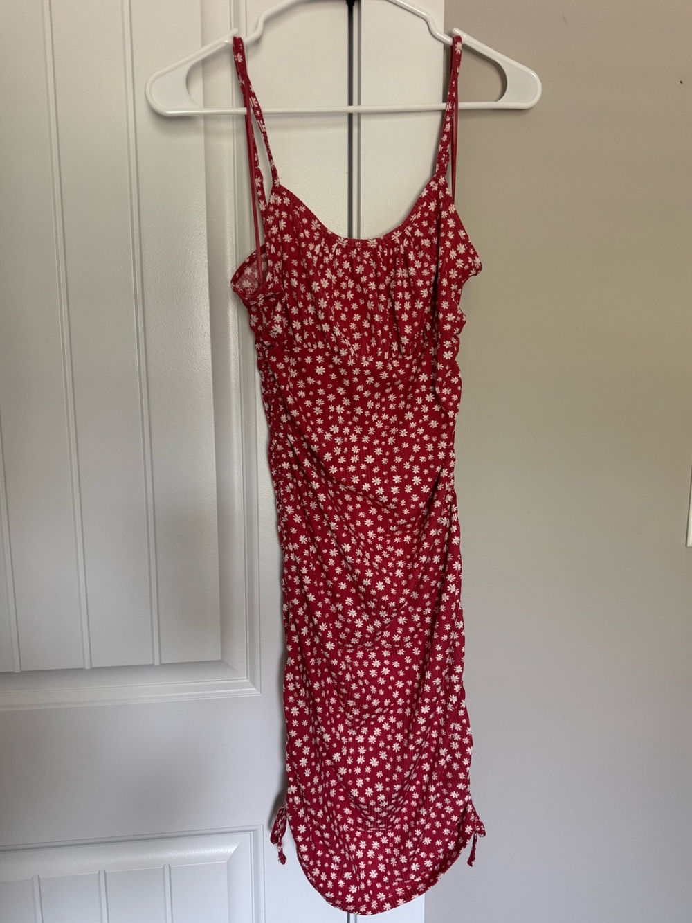 Pink Rose Red Floral Midi Dress with White Daisies
